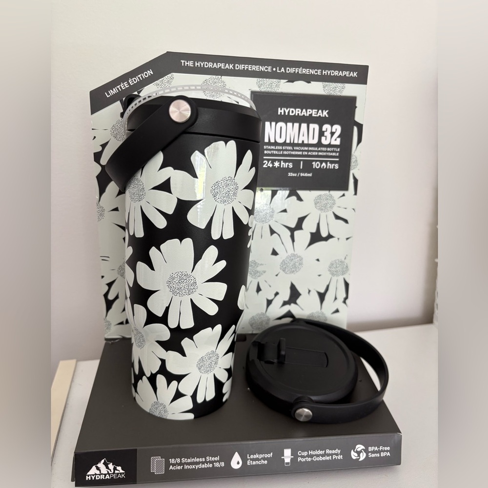 Hydrapeak Nomad 32 Floral Stainless Tumbler - Black & white- limited edition